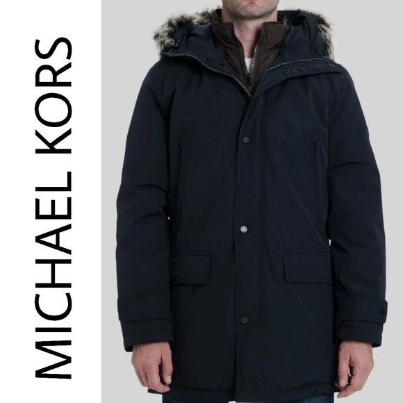 MICHAEL KORS Men's Hooded Jacket Blue Size LT Big & Tall Faux-Fur Parka … - Picture 3 of 12